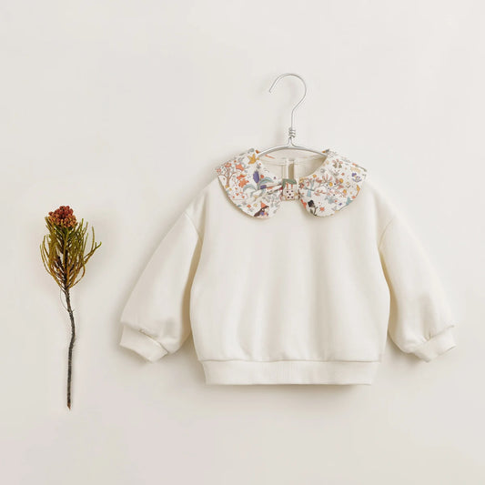 PRETTY _Girls Cotton Floral Bow Lapel Sweatshirt for Spring French Series