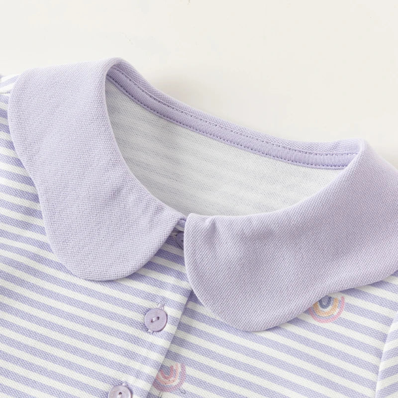 Little one_ Girls Short Sleeved Polo Shirt with Lapel T-shirt Summer Children's Clothing Kid Rainbow Print Top