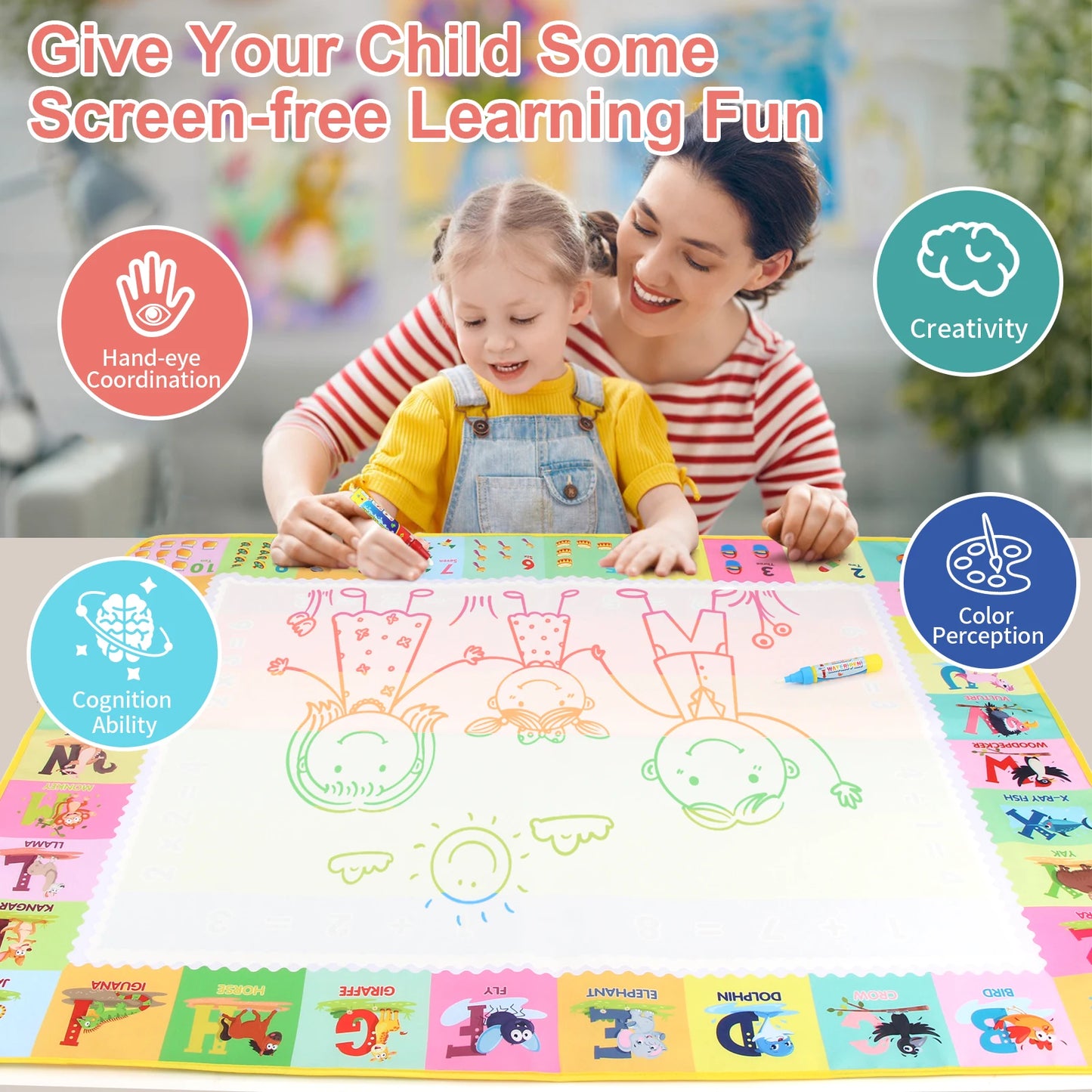 100x80CM Magic Water Drawing Mat with Reusable Magic Pens