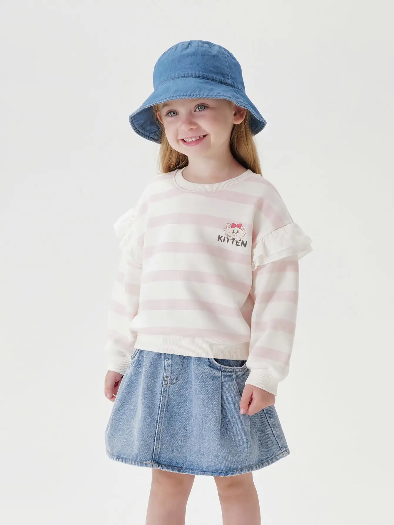 JOY_ Girls Fashions Sweet Lace Sleeve Soft Stretchy Stripe Sweatshirt