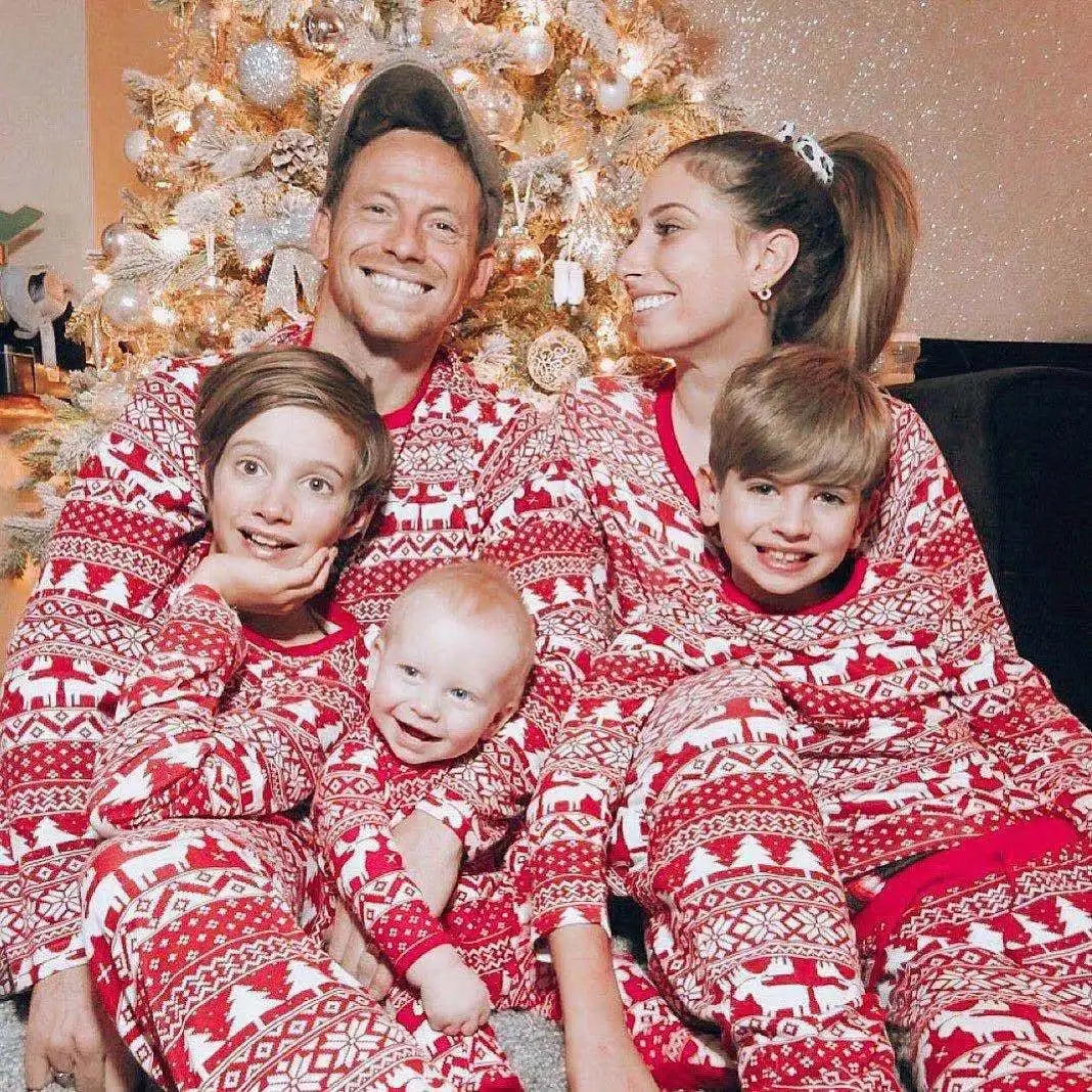 Family Christmas Pajamas Mom Dad Kids Matching Clothing Set Baby Romper Pjs