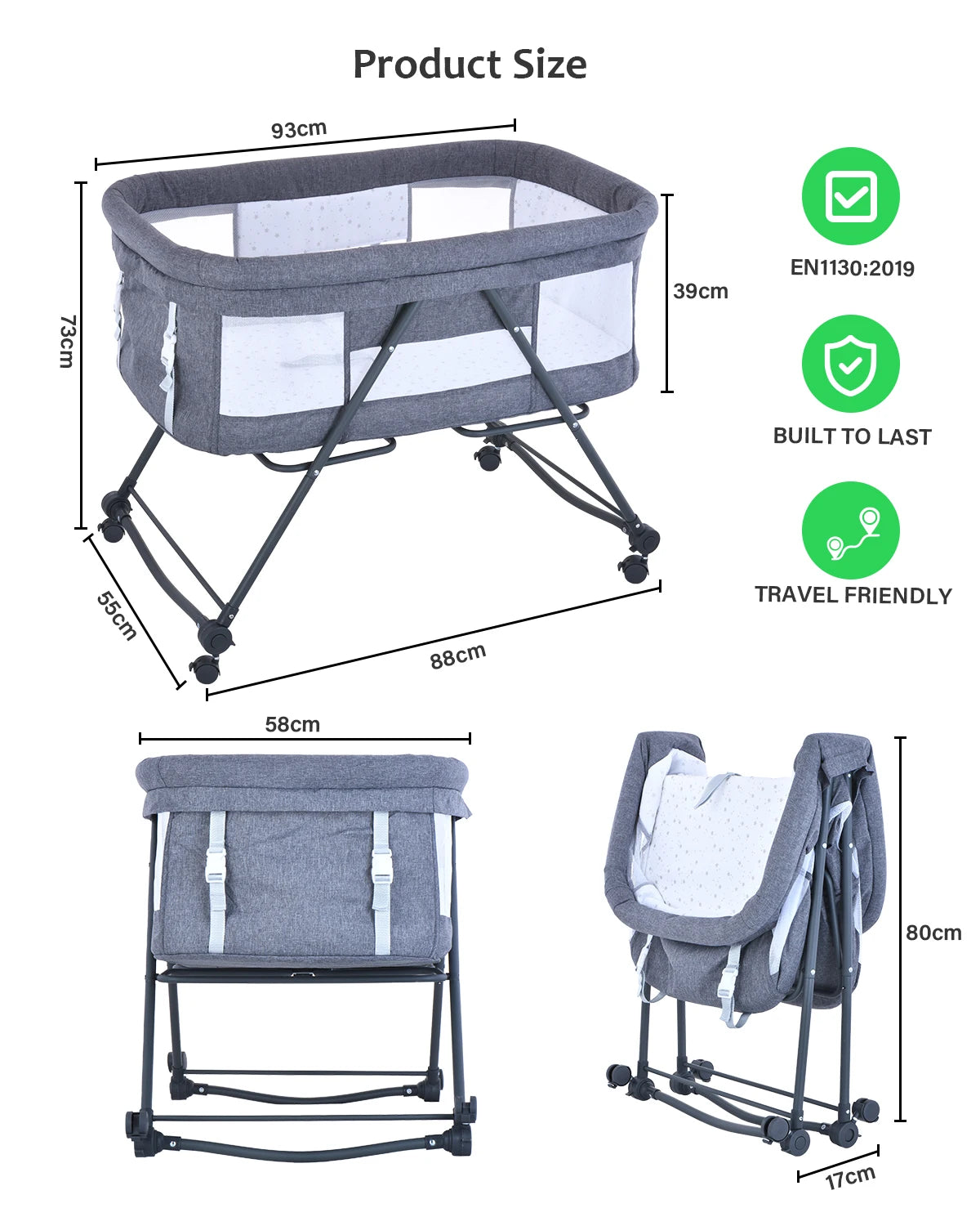 Joy_Baby Grab-and-go Travel Cot  with Mattress & Silent Wheels
