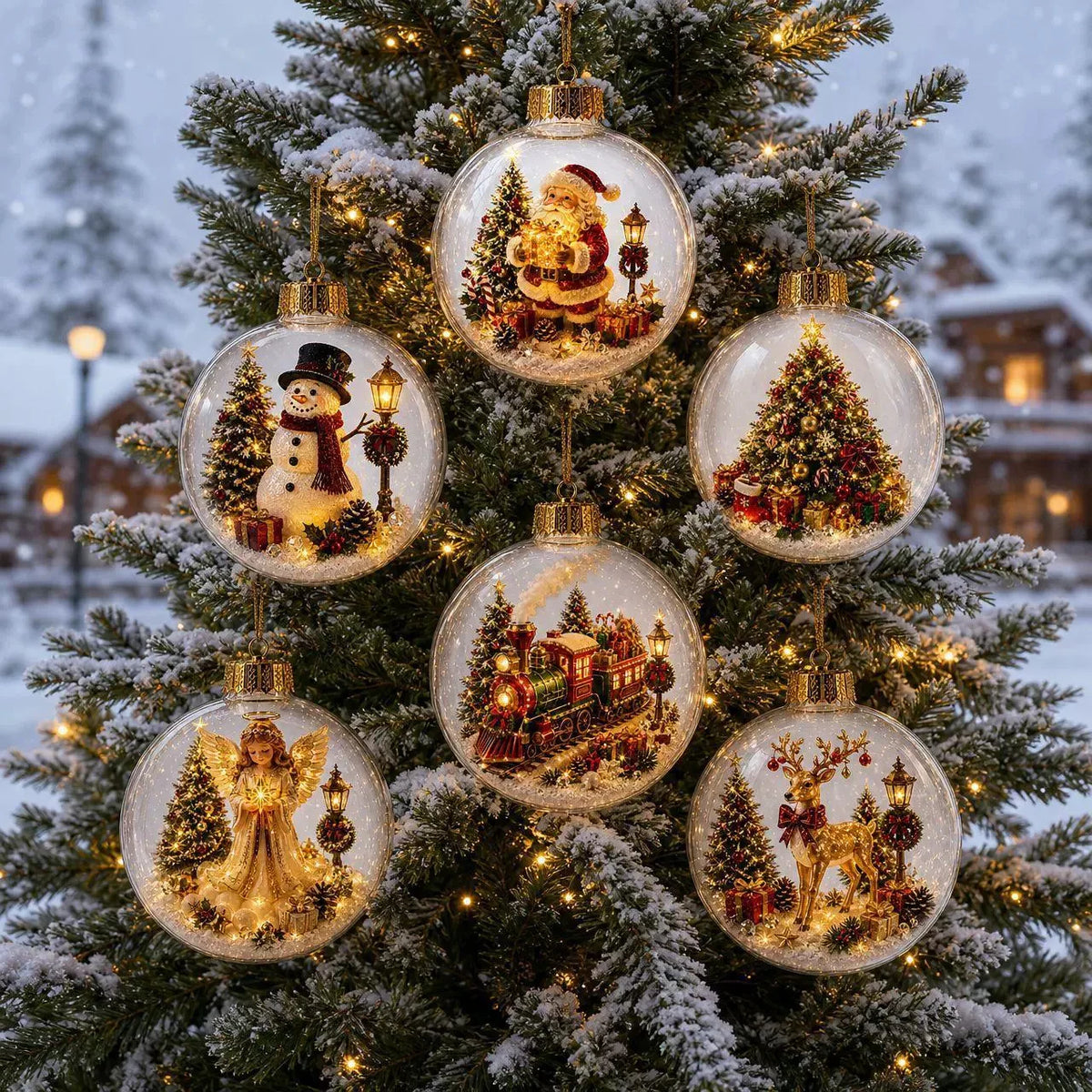 3D Christmas Snow Globe Ornament Xmas Tree Santa Snowman