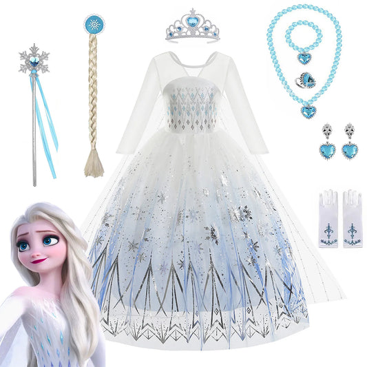 Little one_Disney Frozen 2 White Elsa Princess Dresses for Baby Girls