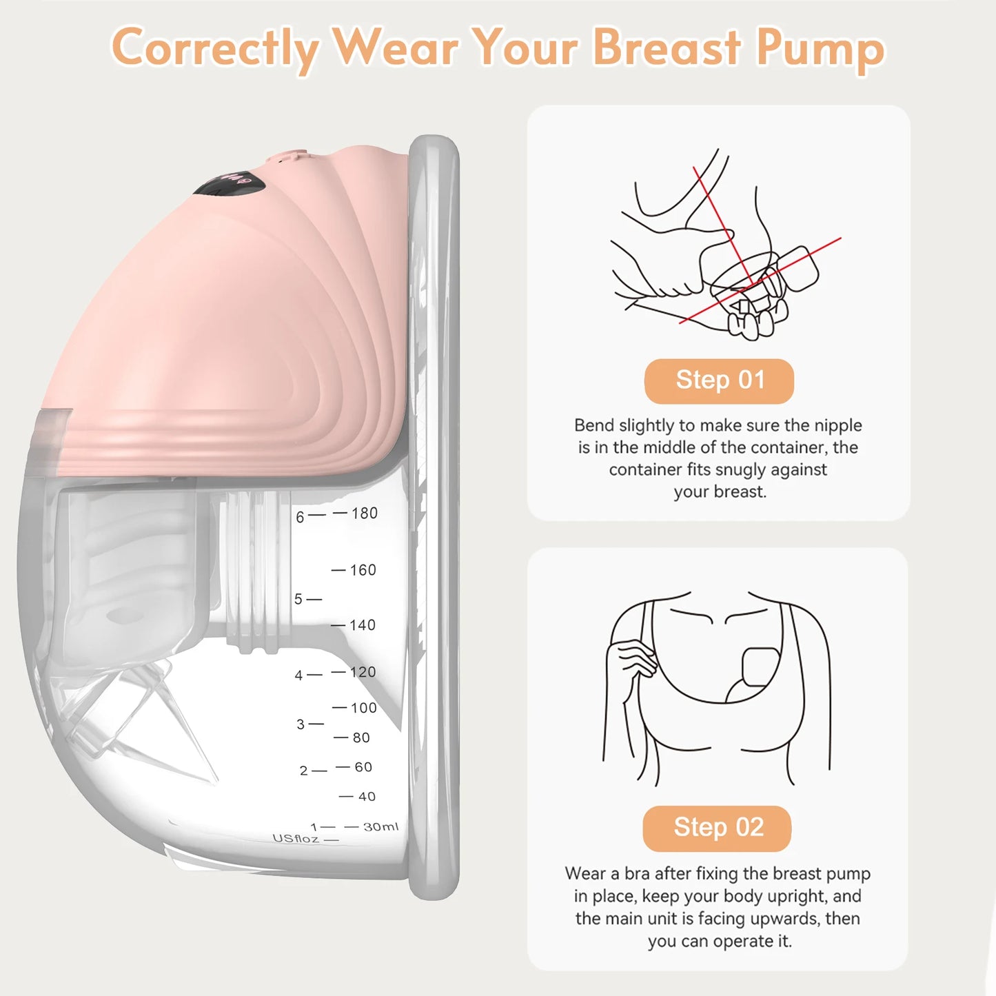 Little one_Portable Electric Breast Pump Wearable for Breastfeeding Hands Free 3 Modes 12 Suction Low Noise with 24mm Silicone Flange