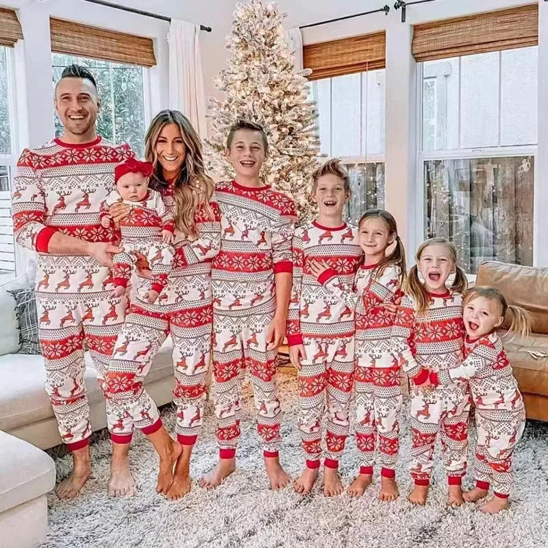 Family Christmas Pajamas Mom Dad Kids Matching Clothing Set Baby Romper Pjs
