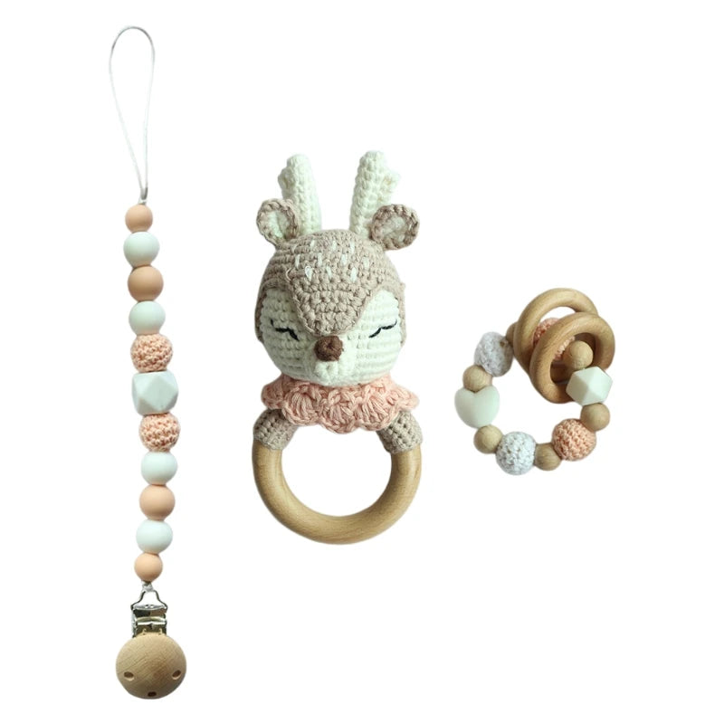 Joy_ Baby Pacifier Clips Teething Bracelets Crochet Elk Soother Holder Chain